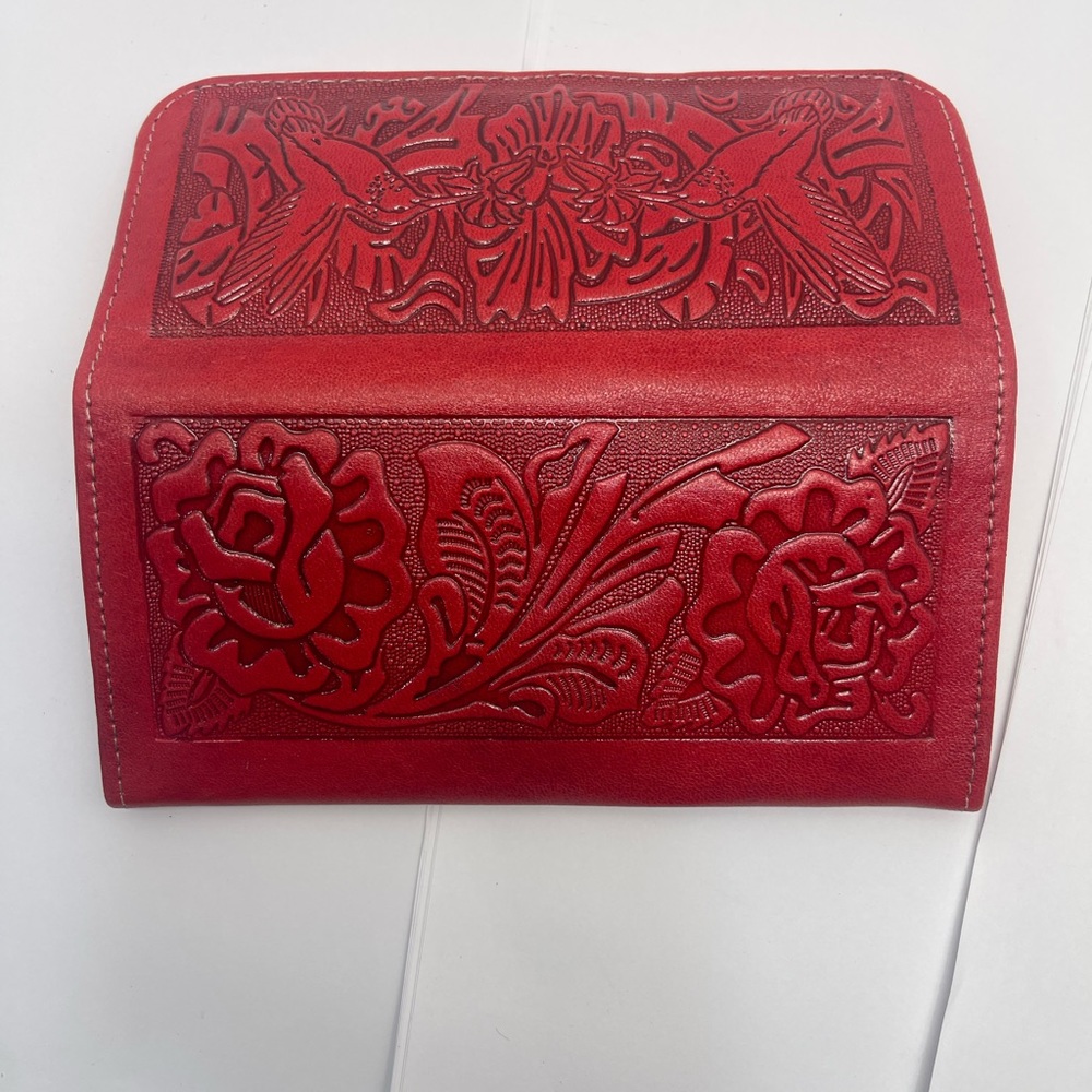 Floral Etched Leather Wallet